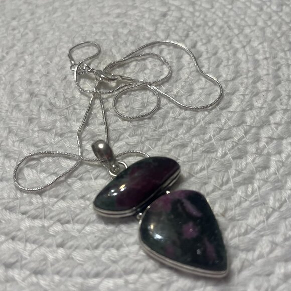 Beautiful RUBY ZOISITE Handmade Sterling 925 Pendant on Chain #776D - Picture 1 of 3